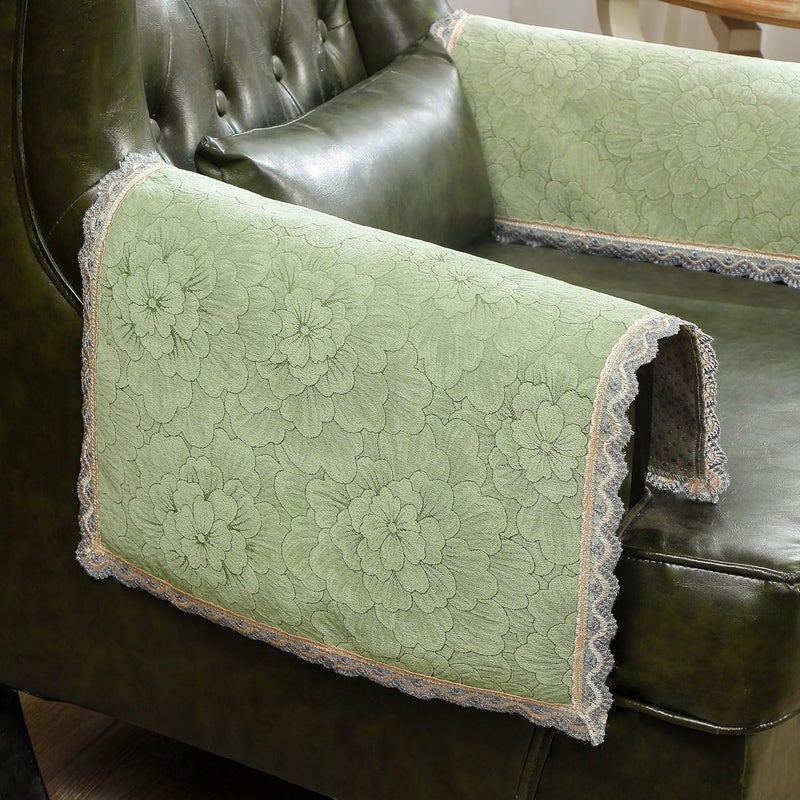 MINJIATEX Couch arm Covers,Non-Slip lace Sofa arm Covers Set of 2 Washable Sofa armrests Cover for Living Room Recliner Chair arm Cover Protectors for Leather armrest (FH-Sage Green) - Image 1